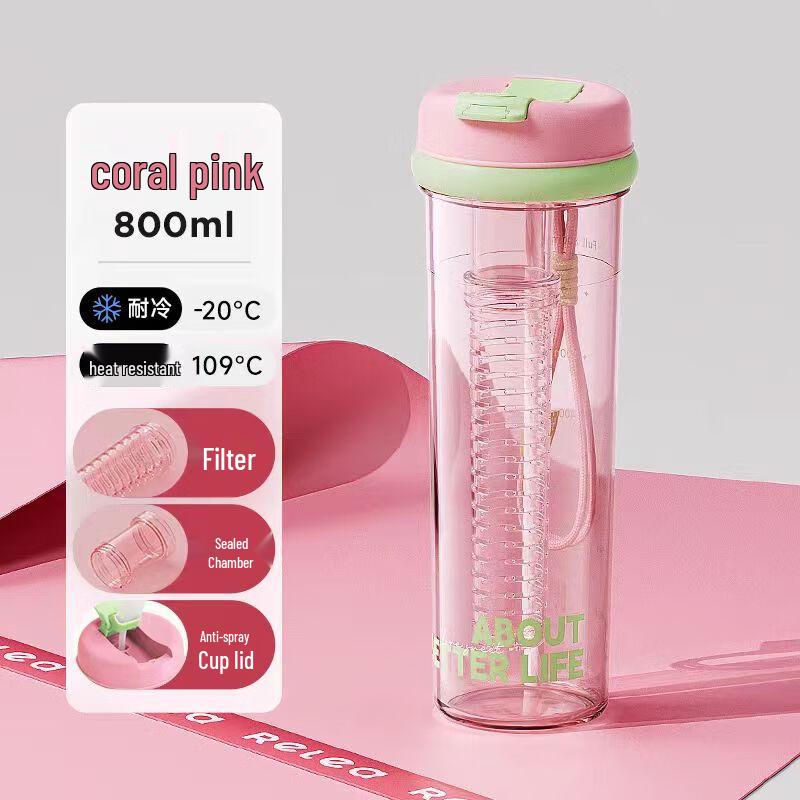 RELEA Large Capacity Tritan Straw Water Bottle with Tea Infuser