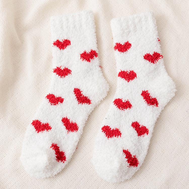 Fluffy Short Socks Women Heart Love Fuzzy Winter Ladies Floor Warm Plush Comfy Funny Cute Kawaii Slippers Sock Sleeping Furry