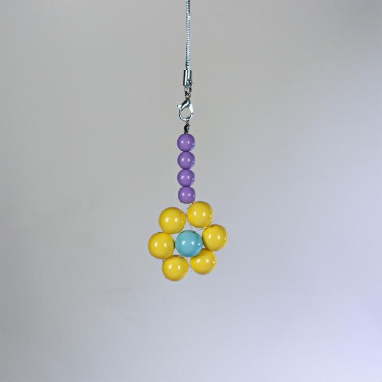 Colorful Bead Flower Pendant Phone Charm Hangings Rope Sweet Phone Chain Strap Bag Decoration Lanyard Keychain Accessory