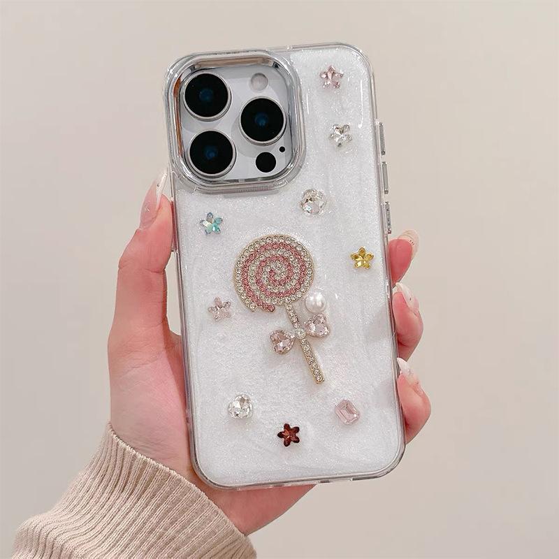 

Star Rhinestone Lollipop Phone Case for IPhone17promax Epoxy for Apple 16plus Women’s 14 Soft For iPhone 7/8/SE 2020