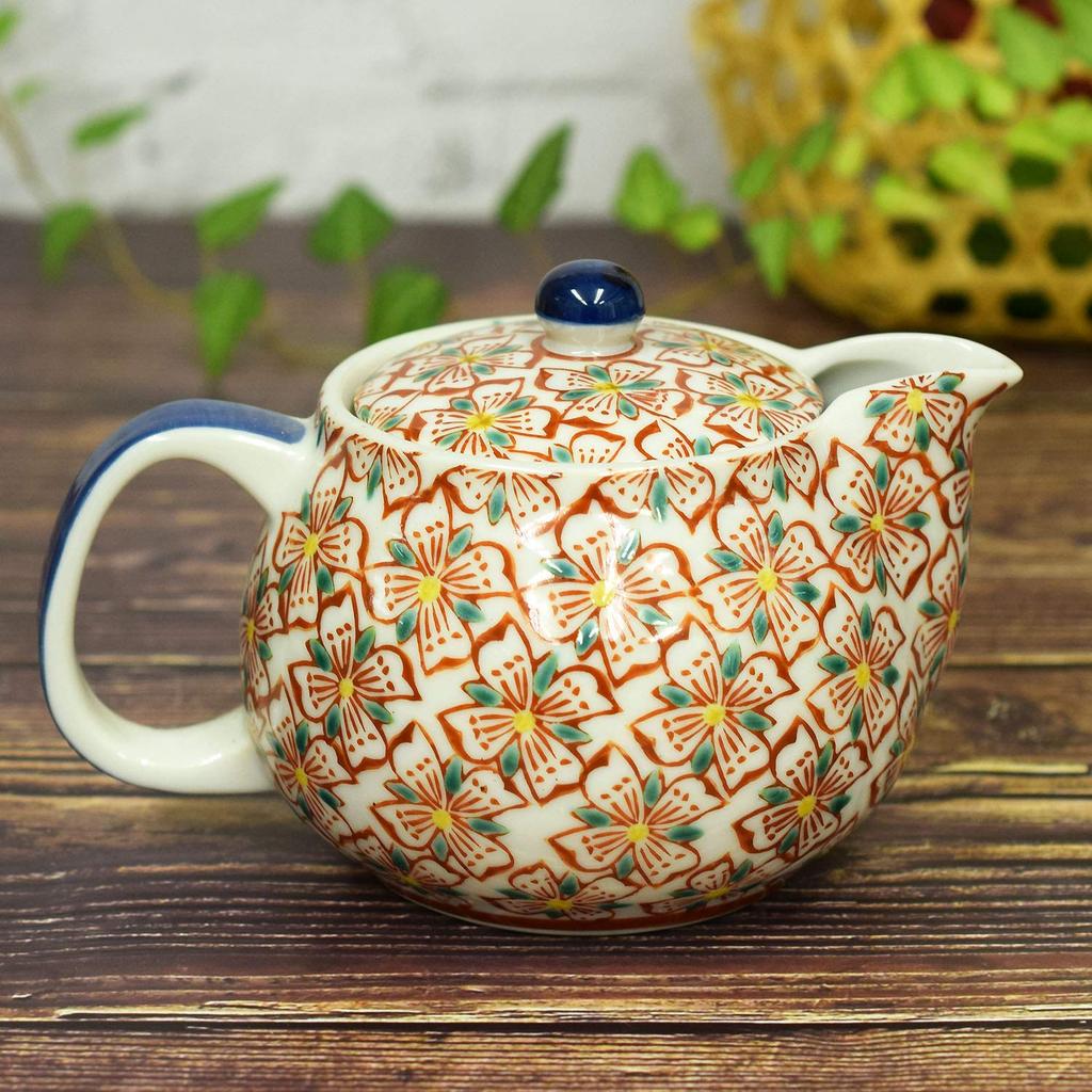 Waza No Kura: Stylish Kutani-yaki Teapot with Floral Pattern and Tea Strainer. A Premium, Japanese-made Ceramic Tableware Perfect As a Birthday Gift.