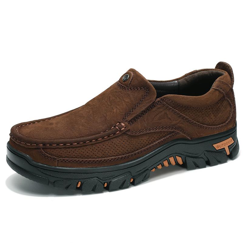Fashion 2025New Men Slip On Casual Leather Walking Shoes Breathable Genuine Leather Lazy SneakersOutdoor Soft Sole Comfort Walking Shoes
