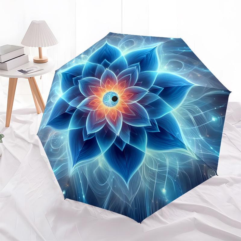1pc Blue Lotus Mandala Umbrella with Plastic Handle,Suitable for All Seasons Home Travel Outdoor UmbrellaDD1023
