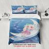 Softville Cozy Town 3PCS Bedding Sets Lop Rabbit Lying Moon Blue Color Pint Duvet Cover No Filling Cartoon Style Queen King Size