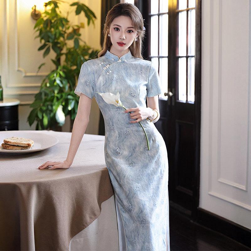 Pink national style new Chinese style Suzhou daily long cheongsam improved young 1011 new women's high sense summer