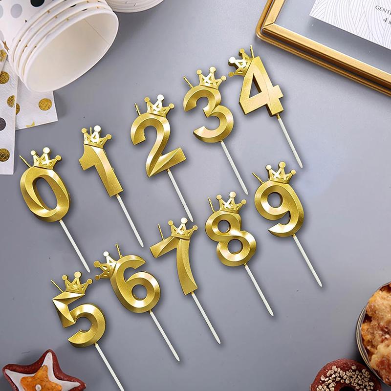 1 Pc Gold Crown Digital Candle Number Birthday Cake Candle Kids Birthday Party Wedding Cake Candle 0-9 Number Candle