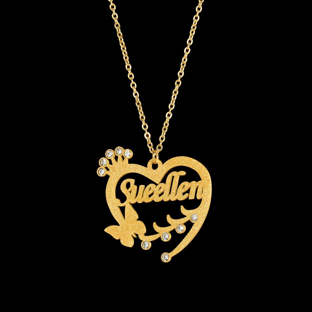 Atoztide Custom Name Necklace Earring Jewelry Set for Women Frosted Crown Heart Stainless Steel Personalized Birthday Gift