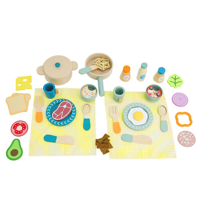 Toys Accessories Toys Wooden Pretend Play Kitchen Cutting Food Set Breakfast Set Baking Toy Children's Role Playing Kitchen Kids