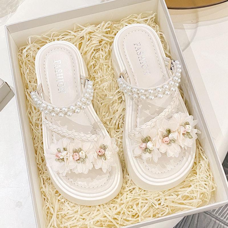 Sandals Women's 2025 Summer New Versatile Casual Platform Flower Sandals with Skirts High Heels Non-slip Roman Sandals
