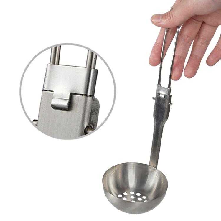 Stainless Steel Soup Ladle/Slotted Spoon with Folding Handle Camping Spoon