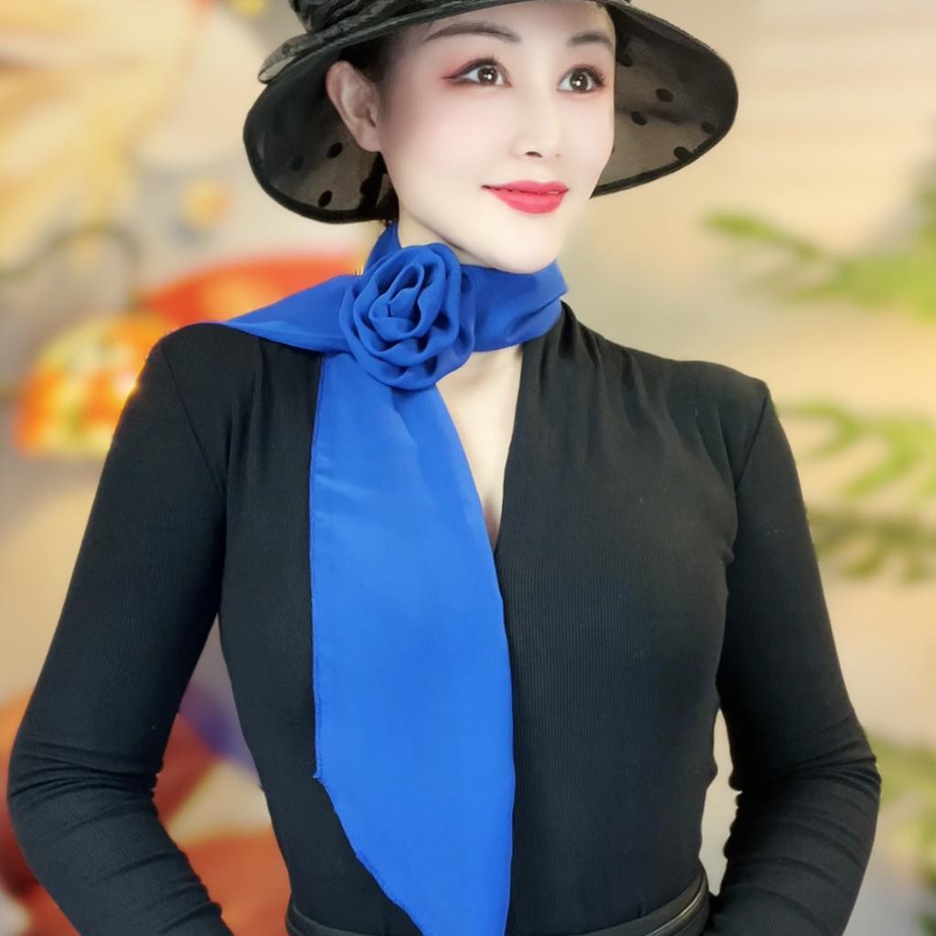 Summer Solid Color Rose Blossom Silk Scarf for Women Versatile and Stylish Thin Scarf for Neck Protection