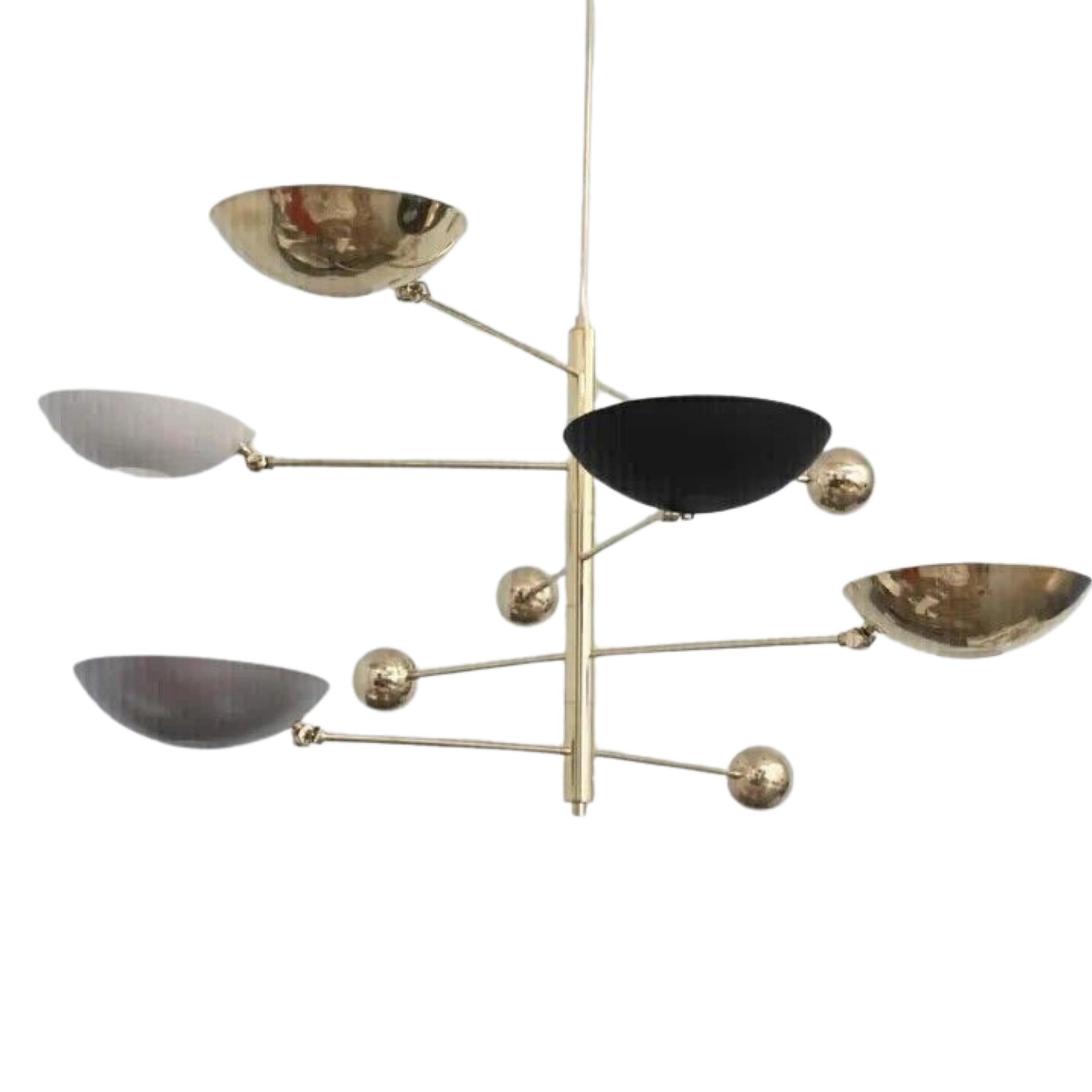Подвесной светильник на 5 ламп Mid Century Modern Raw Brass Sputnik, люстра Fixtur