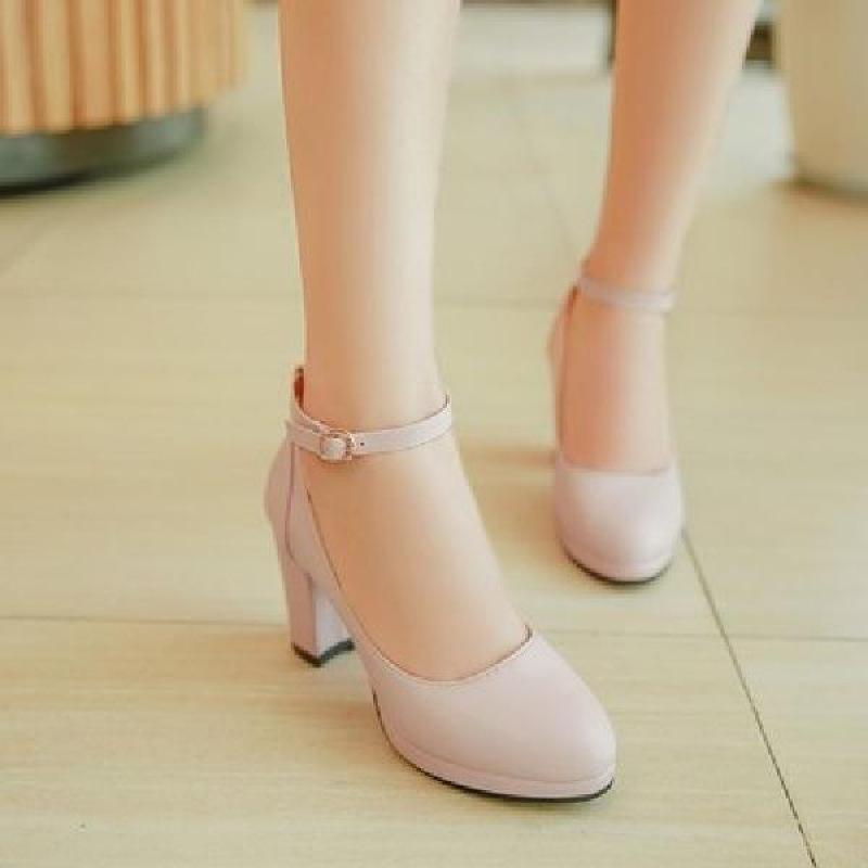 Z2025 new girl style sweet shallow mouth single shoes women's medium heel thick heel high heels one-word buckle versatile fashion women