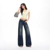 Spring Summer Basic All Match Slub Blue Raw Wash Straight Denim Pants For Ladies Casual Pants Oversize Denim Trousers