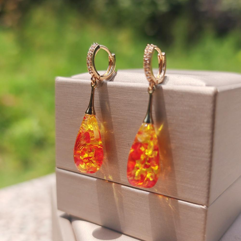 1 Pair Trendy Colorful Flower Water Drop Dangle Earrings Women Wedding Fine Jewelry Gold Color Eardrop