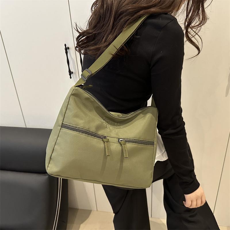 2025 Spring New Casual Light Cloth Bag Japanese Style Solid Color Simple Letter Embroidery Shoulder Bag Crossbody High Sense