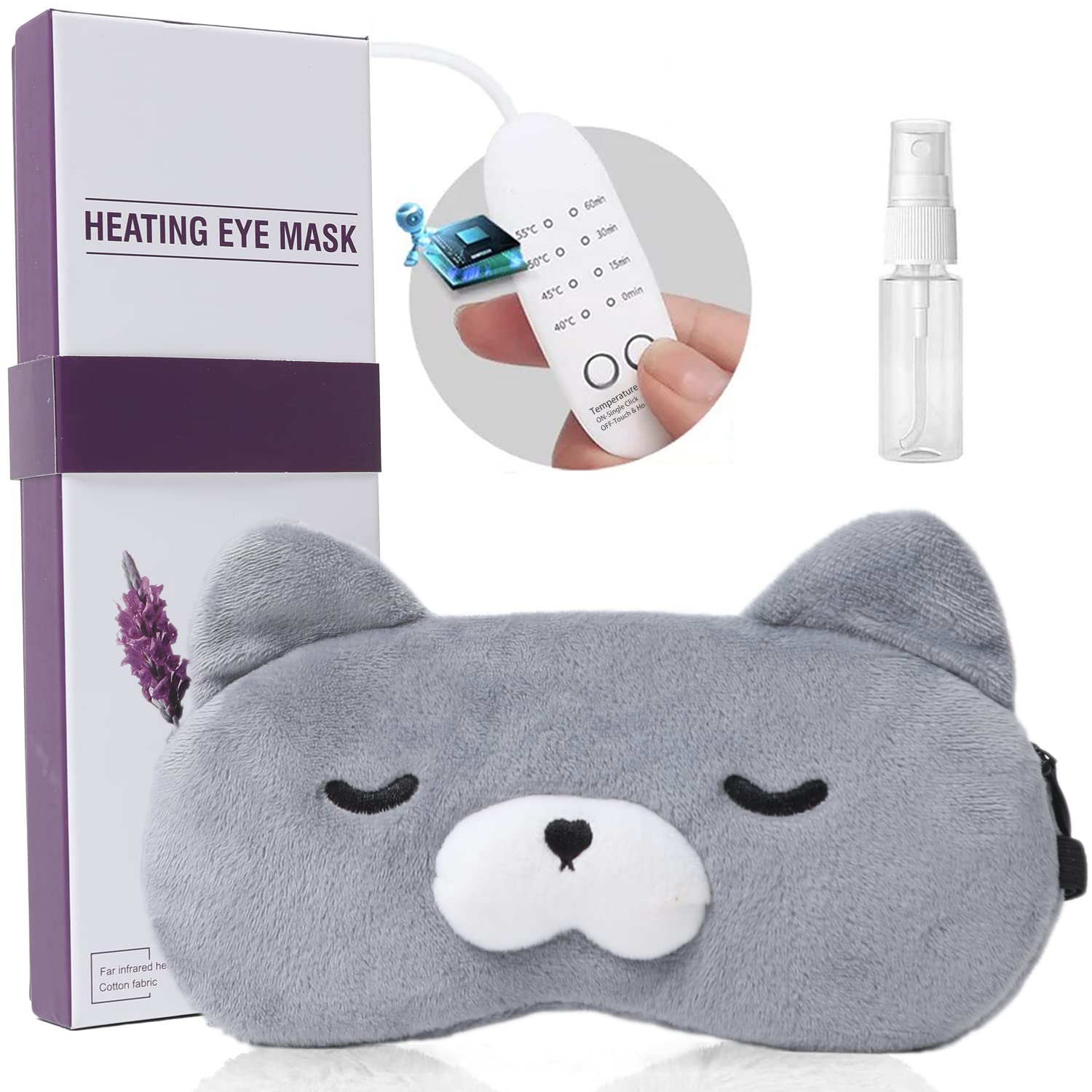 

Loveur Date Fluffy Hot Eye USB Electric No Light Temperature Auto Power Safety Perfect for Lunch Business or as a Includes Pouch Mask, Heating, Cute, серый