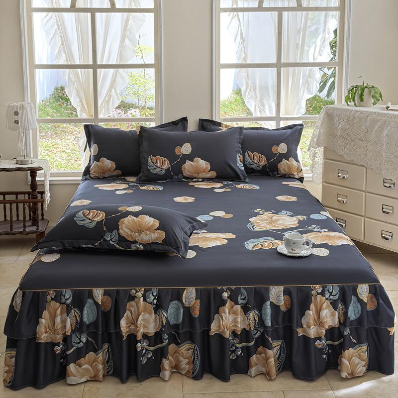 Ruffle Skirt Bedspread Home Textile Printed Bed Skirt Bedroom Coverlets Bedspreads Sheets Dust Cover Bedding 3PCS/Set