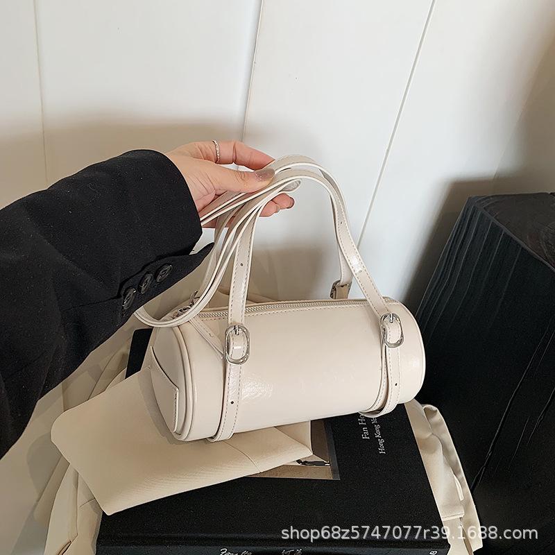 Niche Design Korean Casual Belt Decoration Barrel Shoulder Bag New Versatile Casual Underarm Handbag