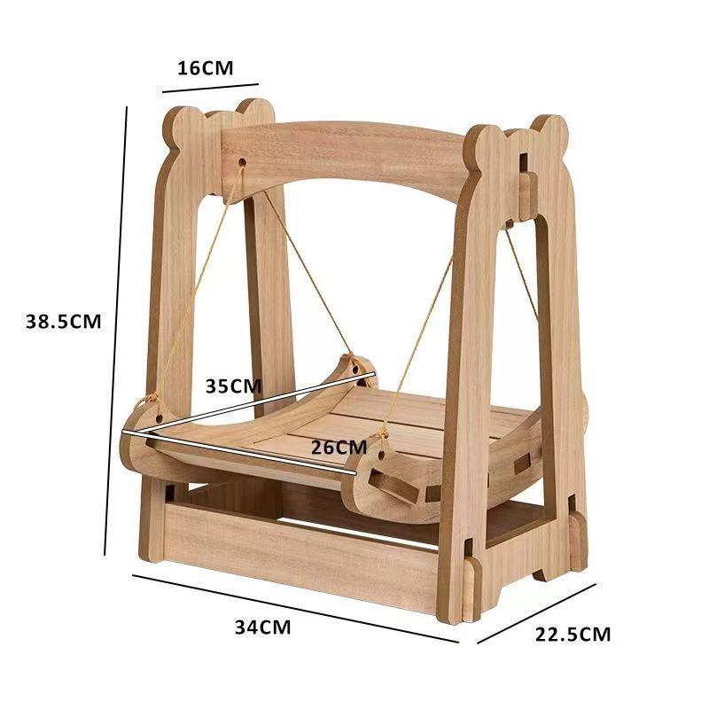Wooden Rocking Cradle Cat Hammock - Anti-Tip Swing for Pets