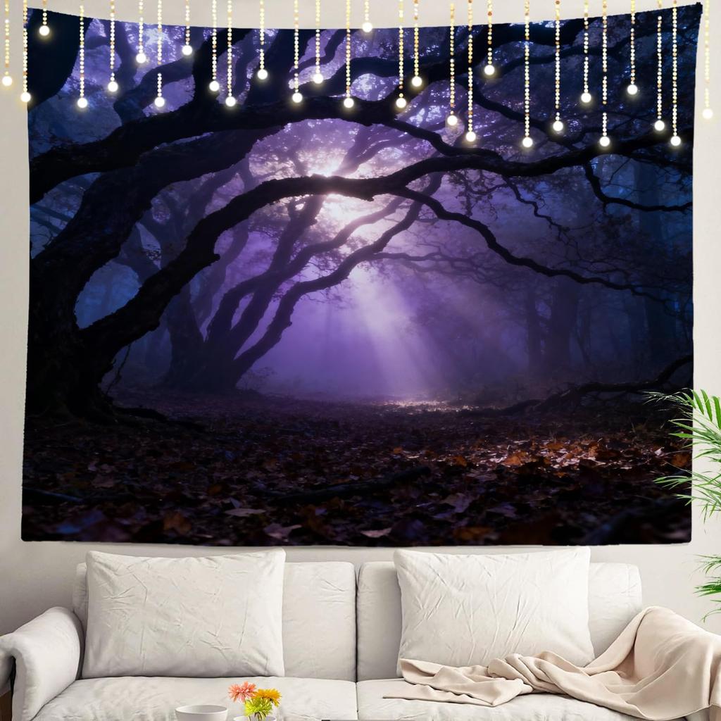 Mystical Forest Tapestry Wall Hanging Gothic Enchanted Woods Artwork Polyester Decor Mood Lighting Bedroom Living Room Scene Art