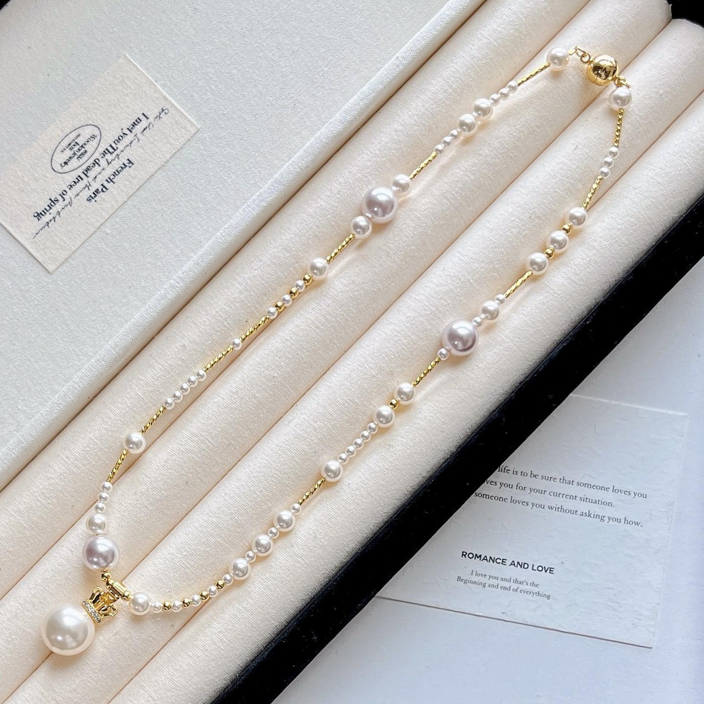 High-Gloss Faux Crystal Pearl Collarbone Chain Necklace Sweater Chain Pendant