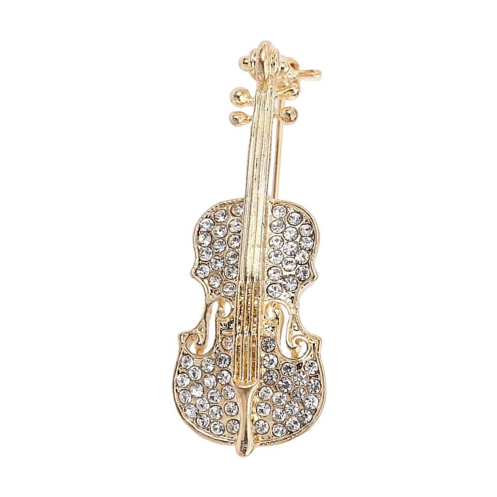 Elegant Vintage Violin Brooch Musical Instrument Jewelry Accessory for Trendy Women Men Alloy Rhinestones Gifts