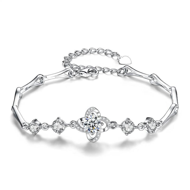 Min Yue 999 Sterling Silver Four-Leaf Clover Diamond Pendant Necklace for Women - Fashionable Light Luxury Design