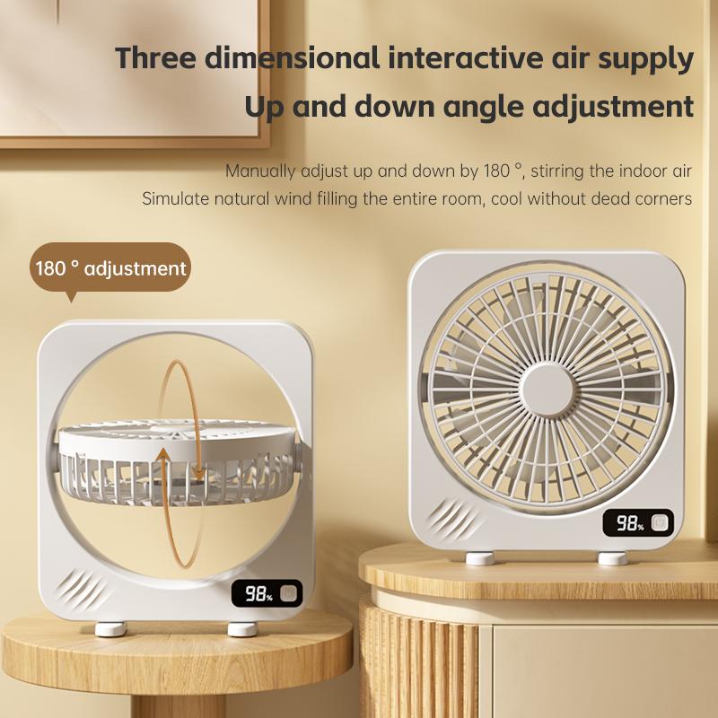 Portable Desktop Fan Mute Table Fan With Power Display Rechargeable Air Circulating Fan 5 Speeds Adjustable Air Circulation Fan