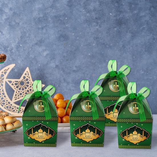 10Pcs Eid Gift Box with Ribbon Bow Candy Treats Goodies Chocolates Cookie Storage Box Festival Paper Party Favors Present Packing Box