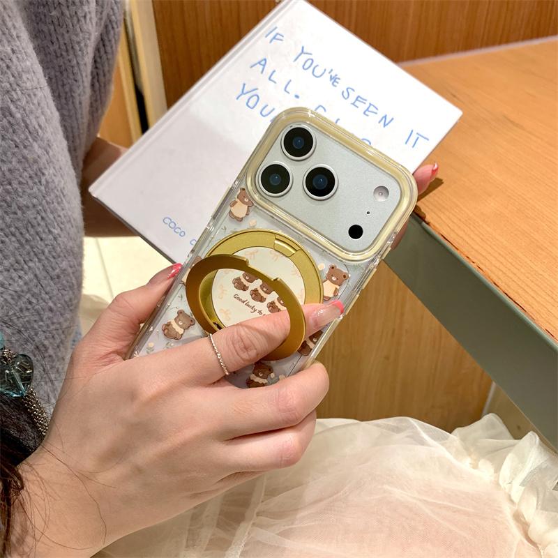 Cute Bears Floral Phone Case For iPhone 17 Pro 16 15 14 Pro Max with 360 Stand Air Cushion Edge Shockproof 17pro  Protective Cov