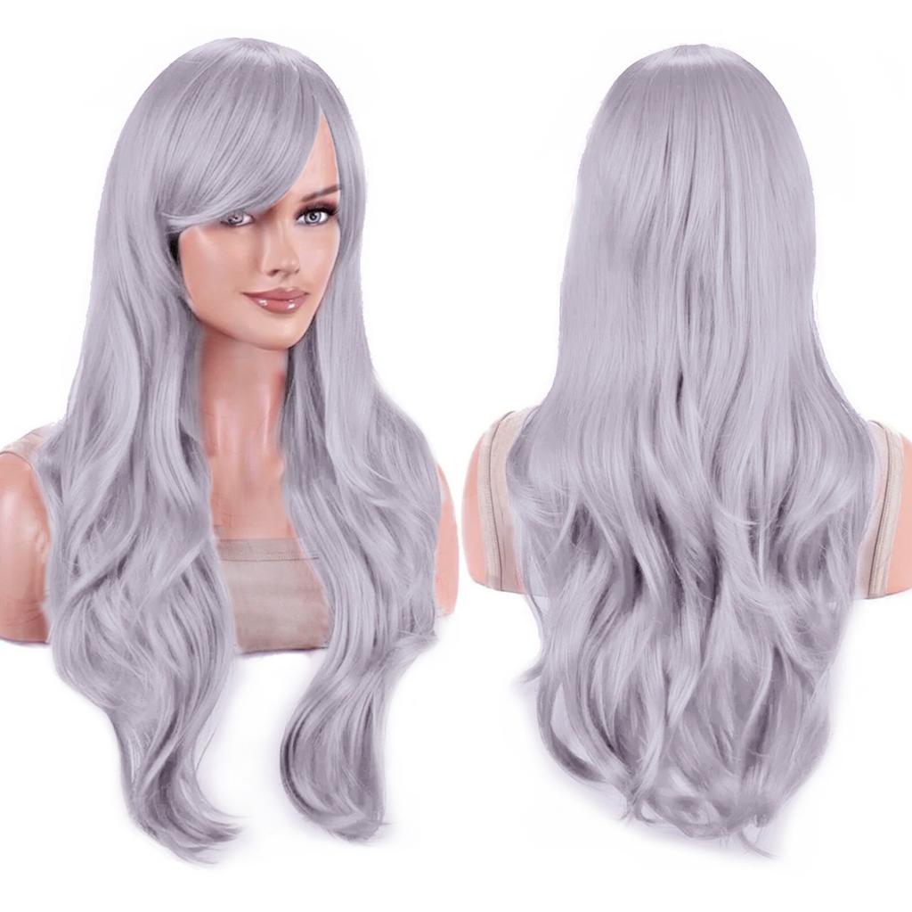 Parrucche Colorate Sintetiche Ondulate per Cosplay Lunghe 70cm con Frangia Parrucca Costume per Donne
