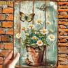 1pc Retro Butterflies & Daisies Metal Sign, 2D Flat Art Print with Pre-Drilled Holes, Indoor Outdoor Garden Home Decor