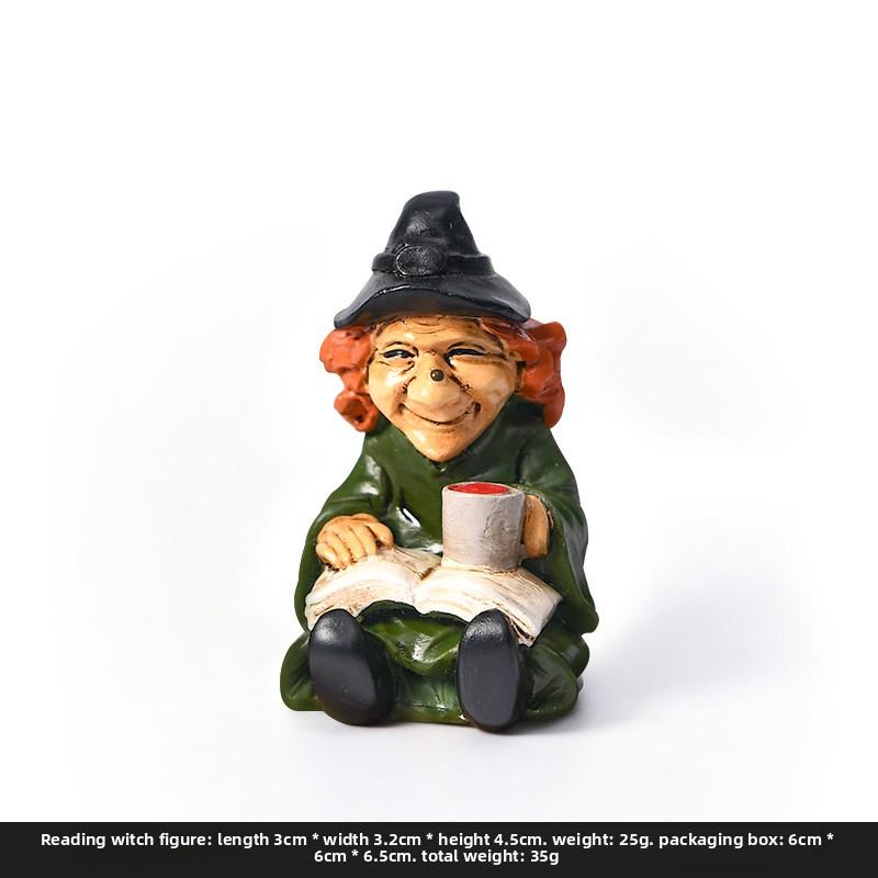 Halloween Witch Ghost Rocking Chair Cute Handmade Figurine Tabletop Ghost in Black Costume Resin Vehicle Figurine
