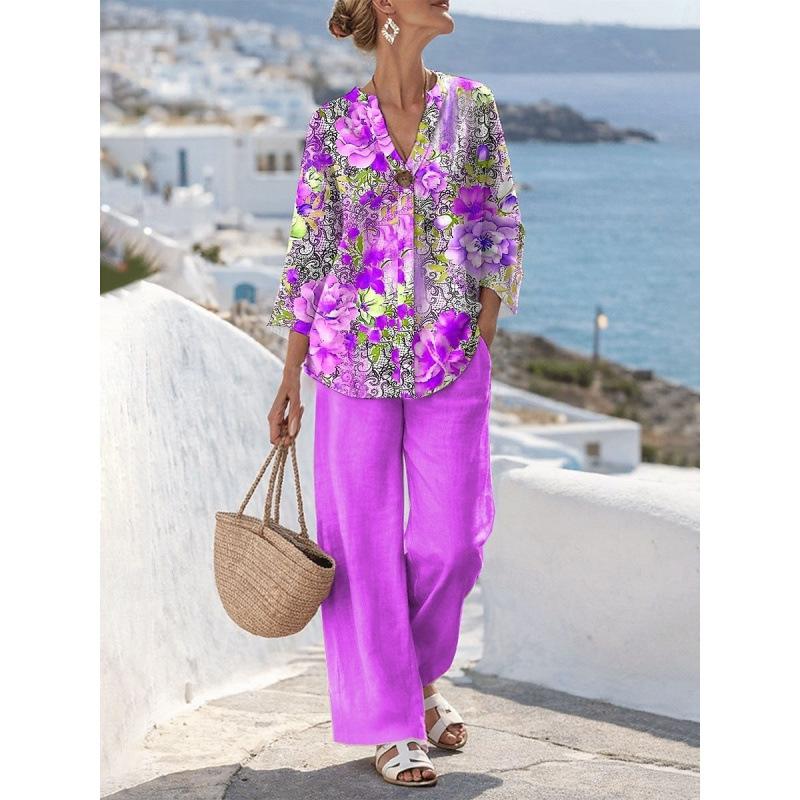 New European and American Style Sleeveless Digital Print Wide-Leg Pants Set Women's Summer Casual Fashion Two-Piece Trendy Style