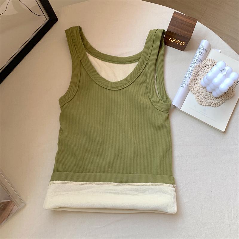 

Простой и удобный топ-майка с нитками, осенне-зимний, плотный, однотонный, с круглым вырезом, тонкий, теплый, базовый топ-майка, нижнее белье One size