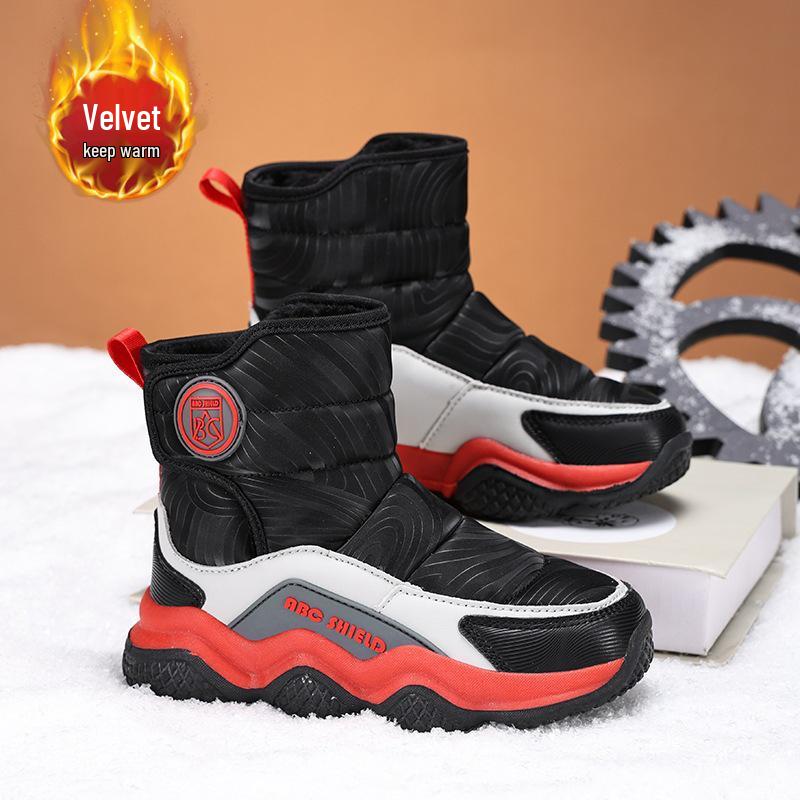 

2025 Boys Anti-Slip Velvet-Lined Winter Snow Boots 37 чорний/червоний