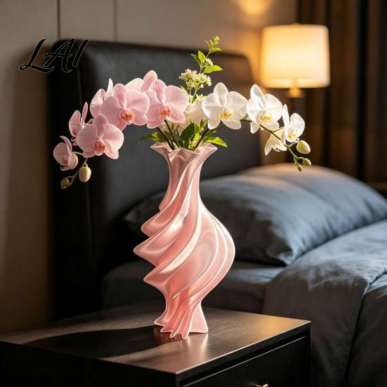 Living Room Table Ornament Modern Twisted Flower Vase 3D Printed Decorative PLA Eco Friendly Vase Artistic Centerpiece for Flowers Artificial Plants