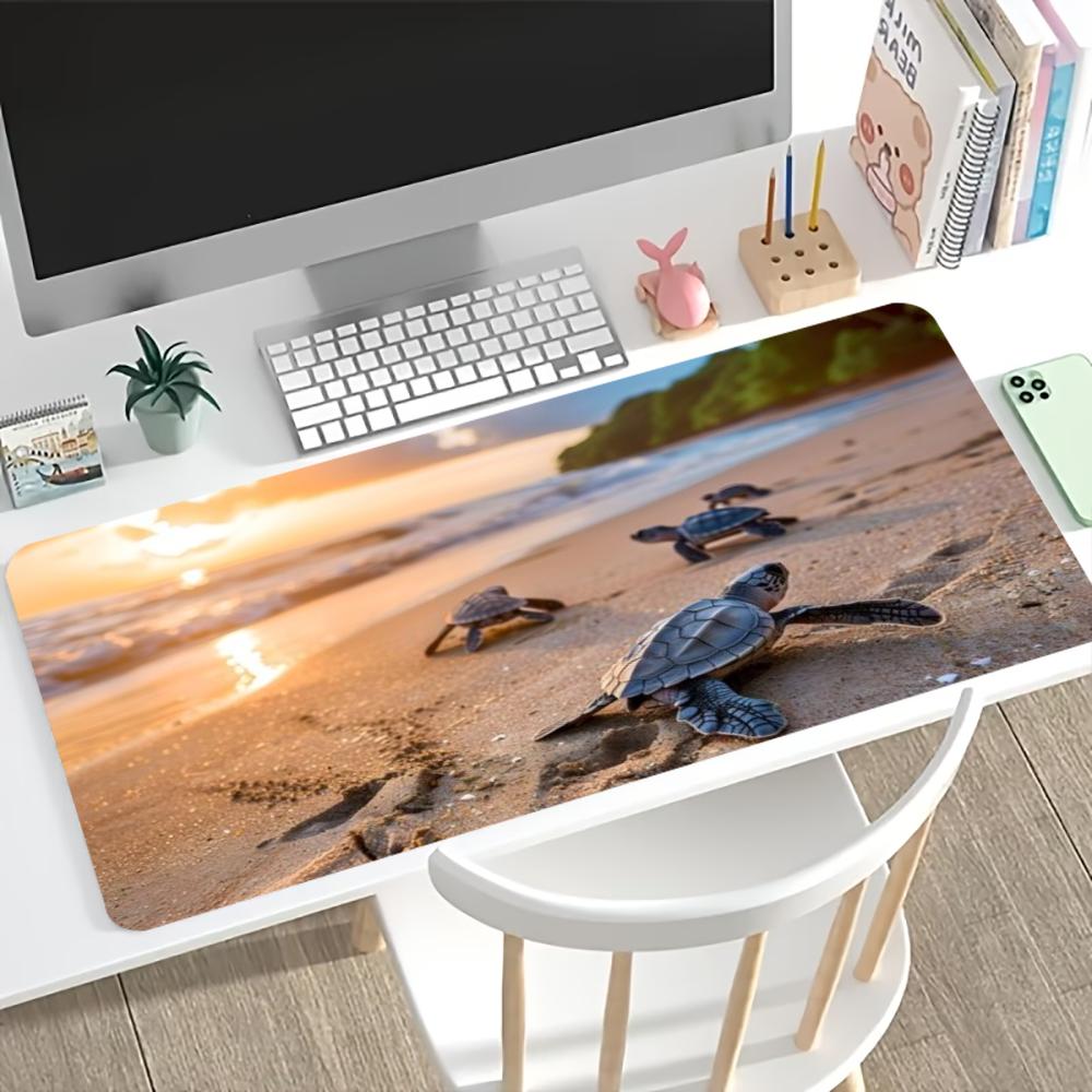 Desk Mat Beach Sunset Sea Turtle Print Anti Slip Rubber Mousepad Stitched Edge Keyboard Pad For Pc Laptop Gamers Table Accessory