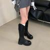 2025 New Autumn and Winter Round Head Thick Legs Big Tube Circumferential Knight Boots Elastic High Boots But Knee Boots Women's Boots