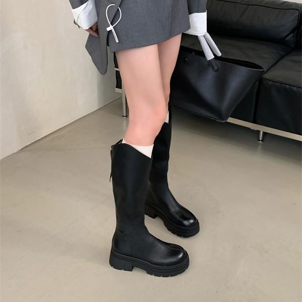 2025 New Autumn and Winter Round Head Thick Legs Big Tube Circumferential Knight Boots Elastic High Boots But Knee Boots Women's Boots