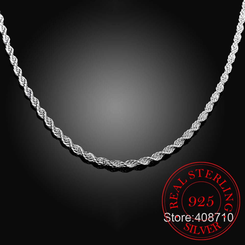 4mm Twisted Chain 925 Sterling Silver Necklace Pendant for Women Men Vintage Jewelry Hot Sale