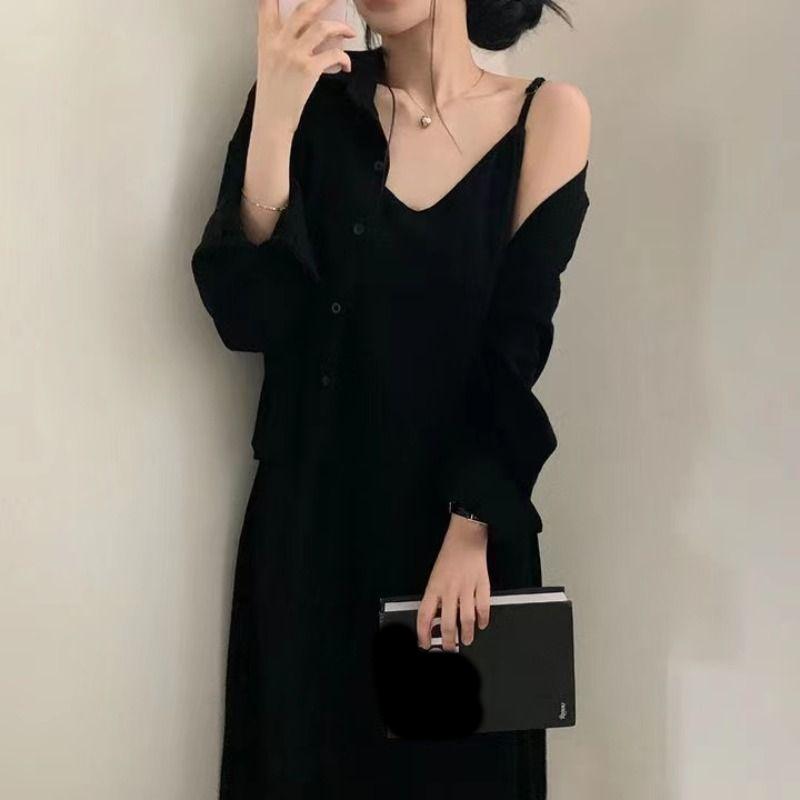 Women's French Vintage  Autumn Fashion Age-Defying Strapless Gown with Blouse Sexy Chic Dress Shirt Set Two-Piece Outfit