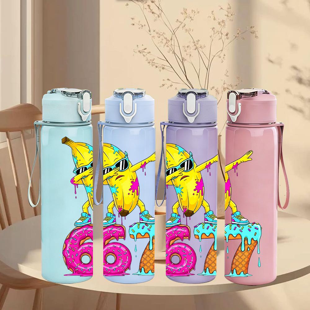1PC Color Number 67 Skate Figure Layout 750ml Color Plastic Water Bottle Leakproof Flip Straw Lid For Sports Office Home Use
