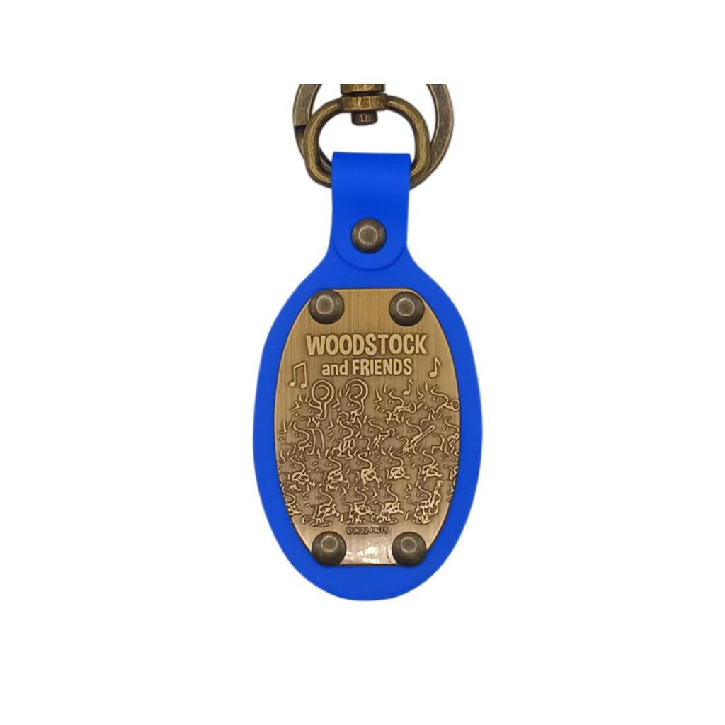 Ushikubo Kogei Snoopy Oval Leather 40mm Wide X 110mm Long X 4mm Keychain, Woodstock, Blue, Thick, SN-322