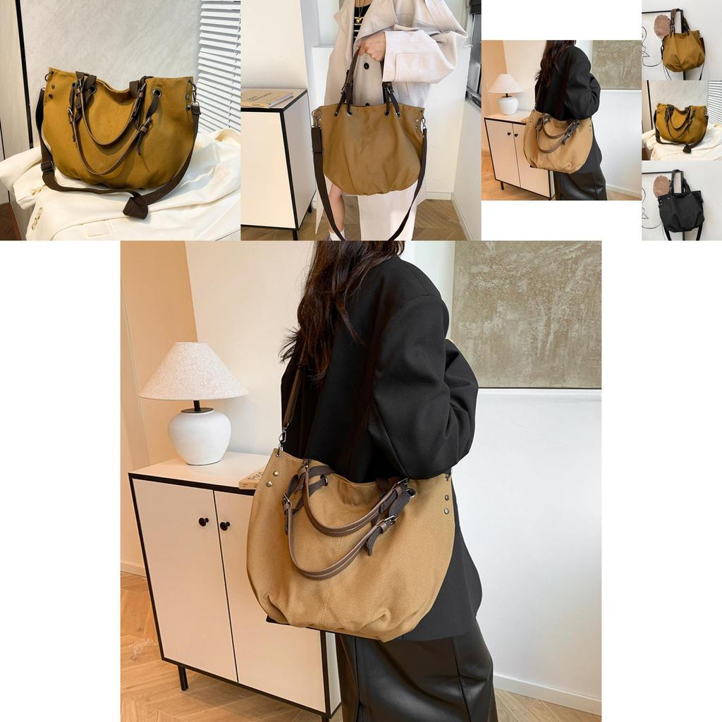 Stylish Large Capacity Women's Tote Bag Retro Solid Color Shoulder Crossbody Purse