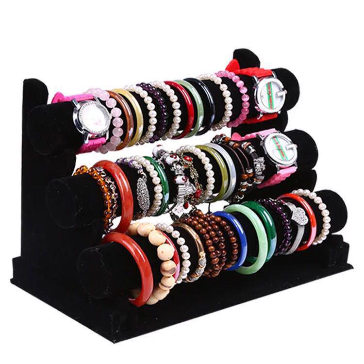 Flocking Three-Layer Bracelet Watch & Jewelry Display Stand