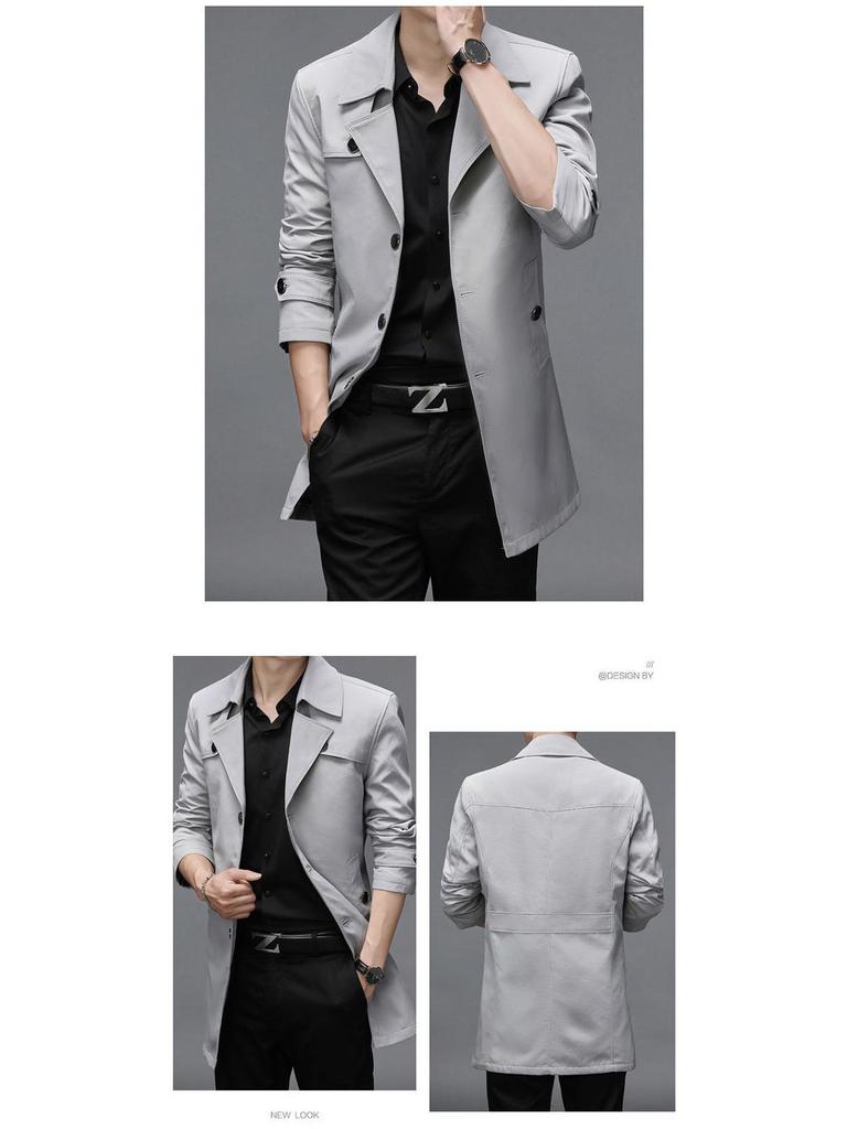 Men's Slim Fit Mid-Length Windbreaker Jacket, Korean Style Plus Size, M-8XL, for Casual or Business Wear, Ideal for Spring and Autumn.