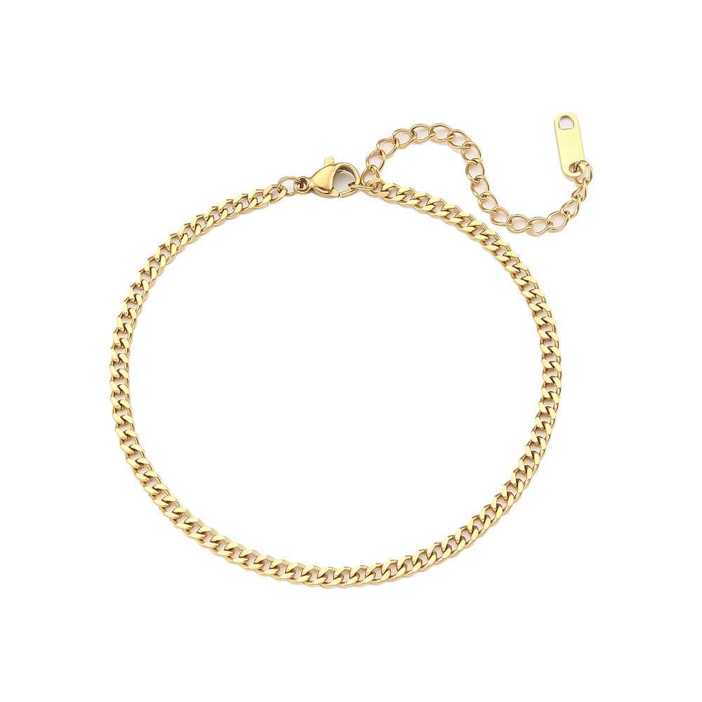 Gold Stainless Steel Double-Sided Polished Cuban Chain Bracelet for Women - Minimalist Titanium Steel Jewelry