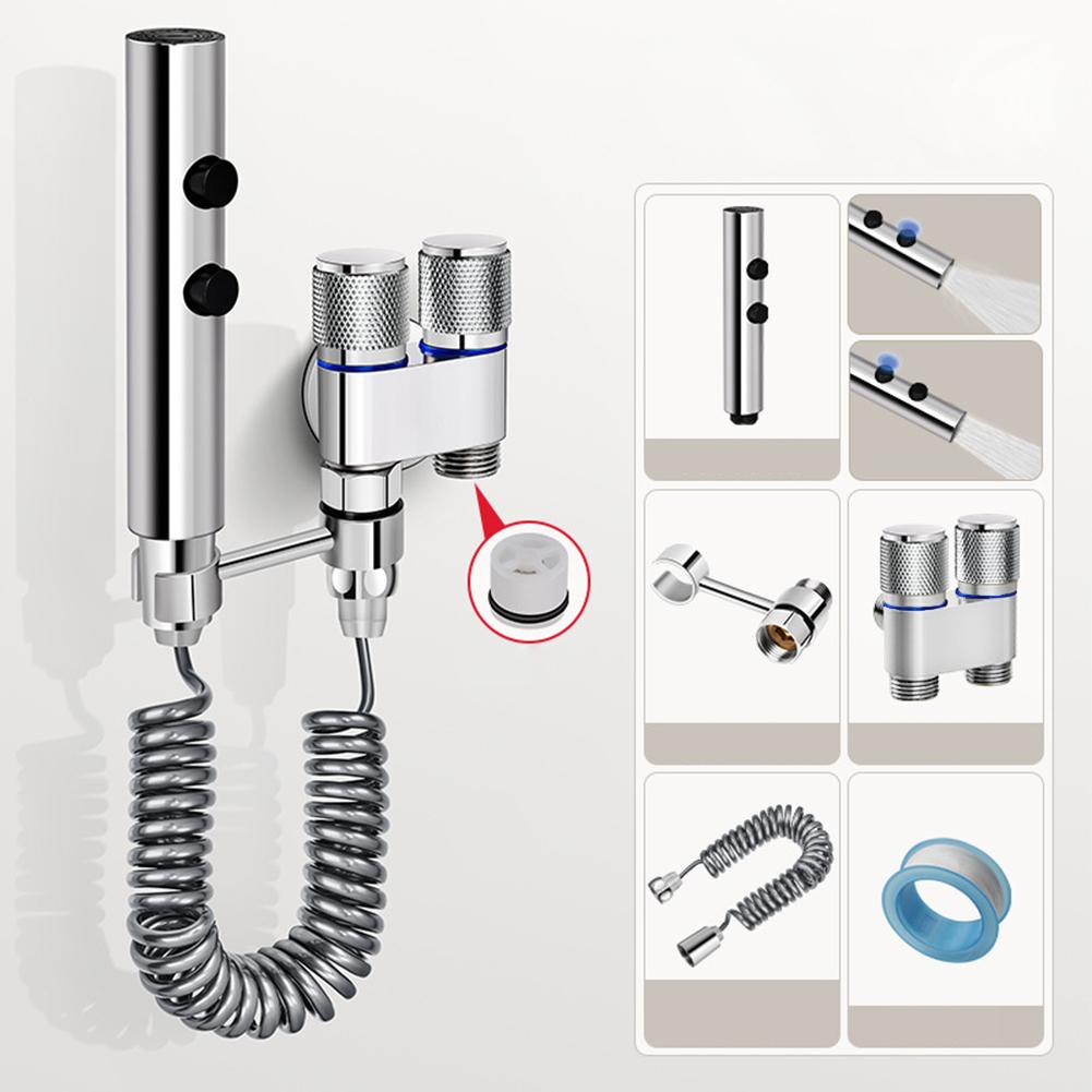 Angle Valve 62x69mm Handheld Bidet Sprayer Dual-switch Water Outlets Easy To Install Spray Mode Stainless Steel Construction
